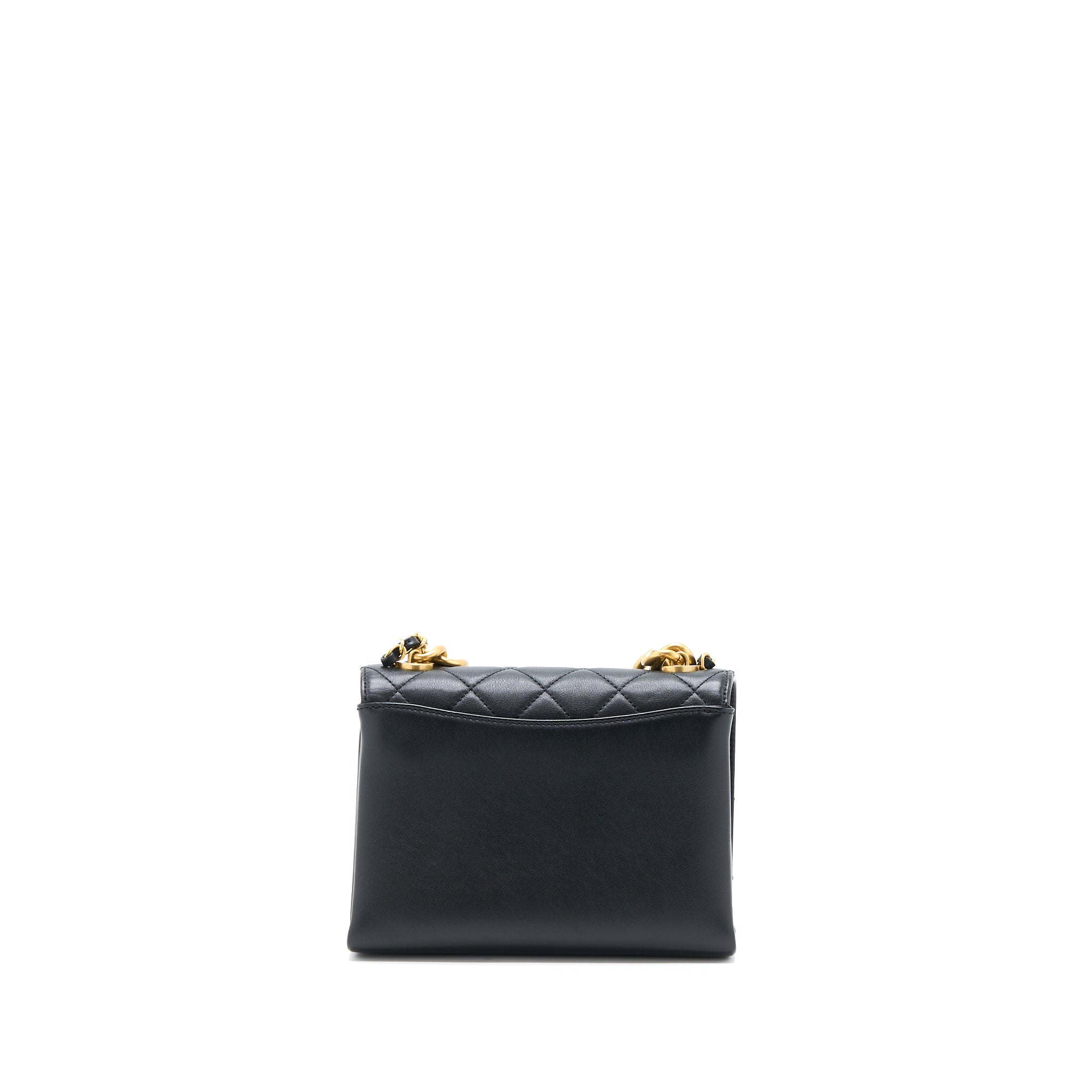 Chanel Seasonal Flap Bag Giant Chain Handle with Pearl Calfskin Black Brush  (Microchip)