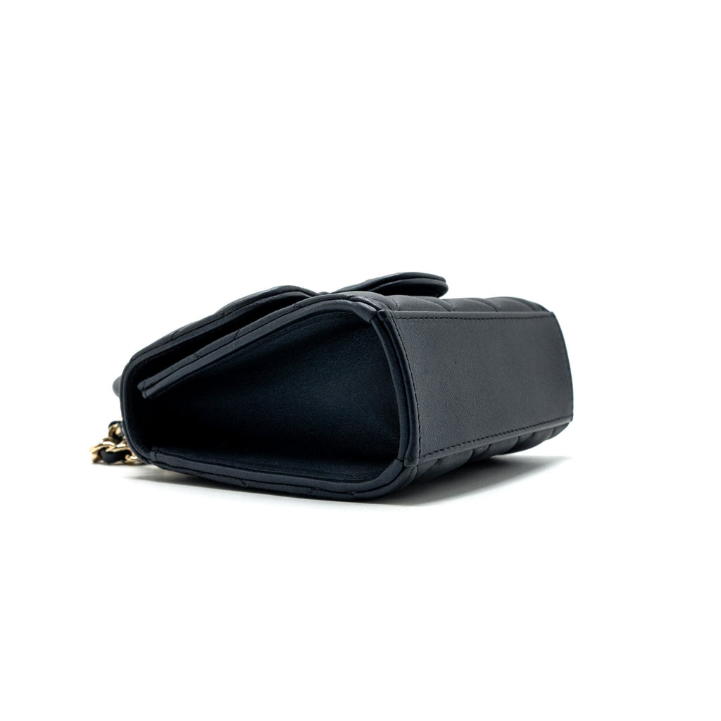Chanel Top Handle Mini Flap Bag Pearly Lambskin Dark Blue L(microchip)