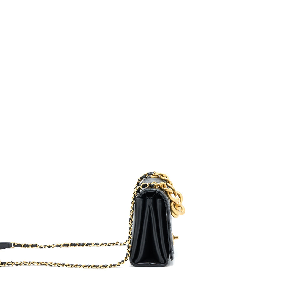 Chanel Seasonal Flap Bag Giant Chain Handle with Pearl Calfskin Black Brush  (Microchip)