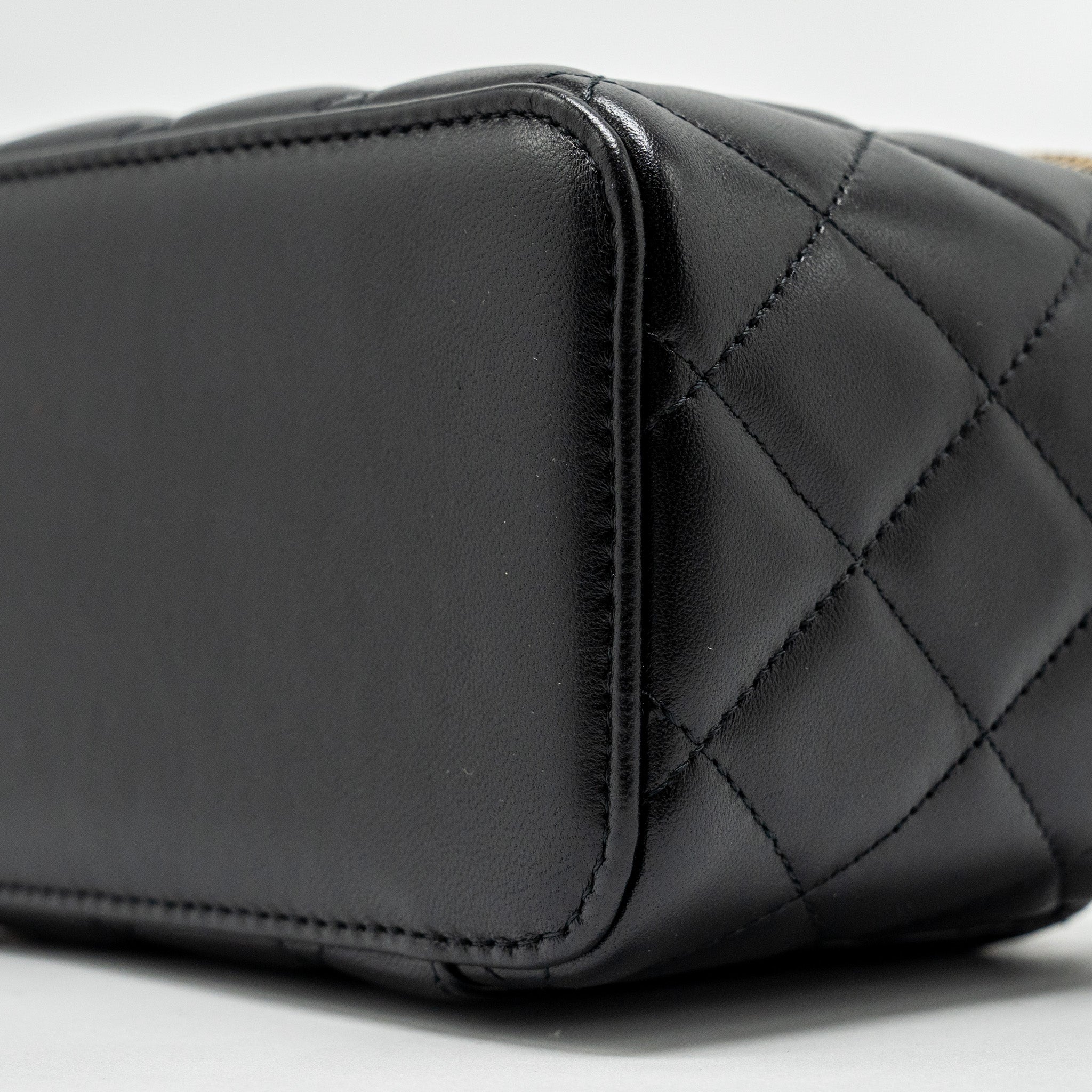 CHANEL Top Handle Long Vanity With Chain Lambskin Black