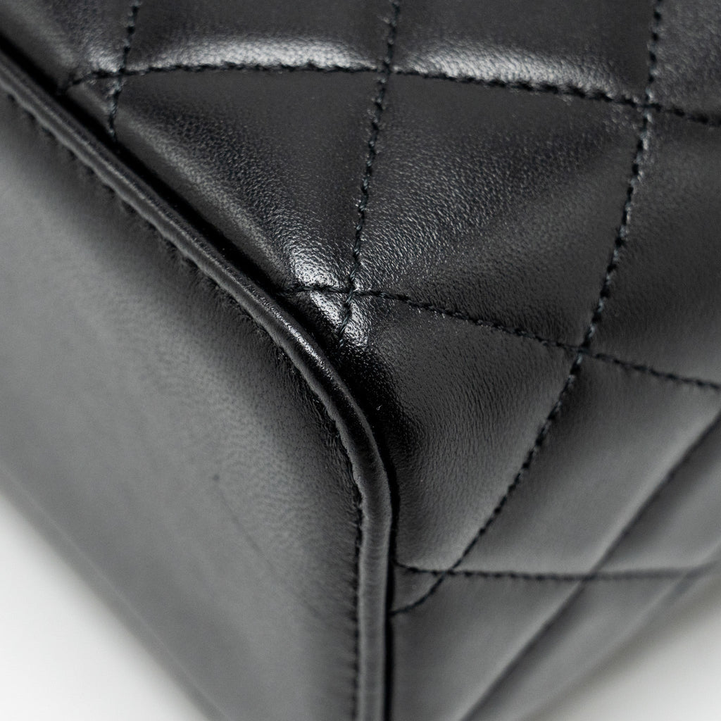 CHANEL Top Handle Long Vanity With Chain Lambskin Black