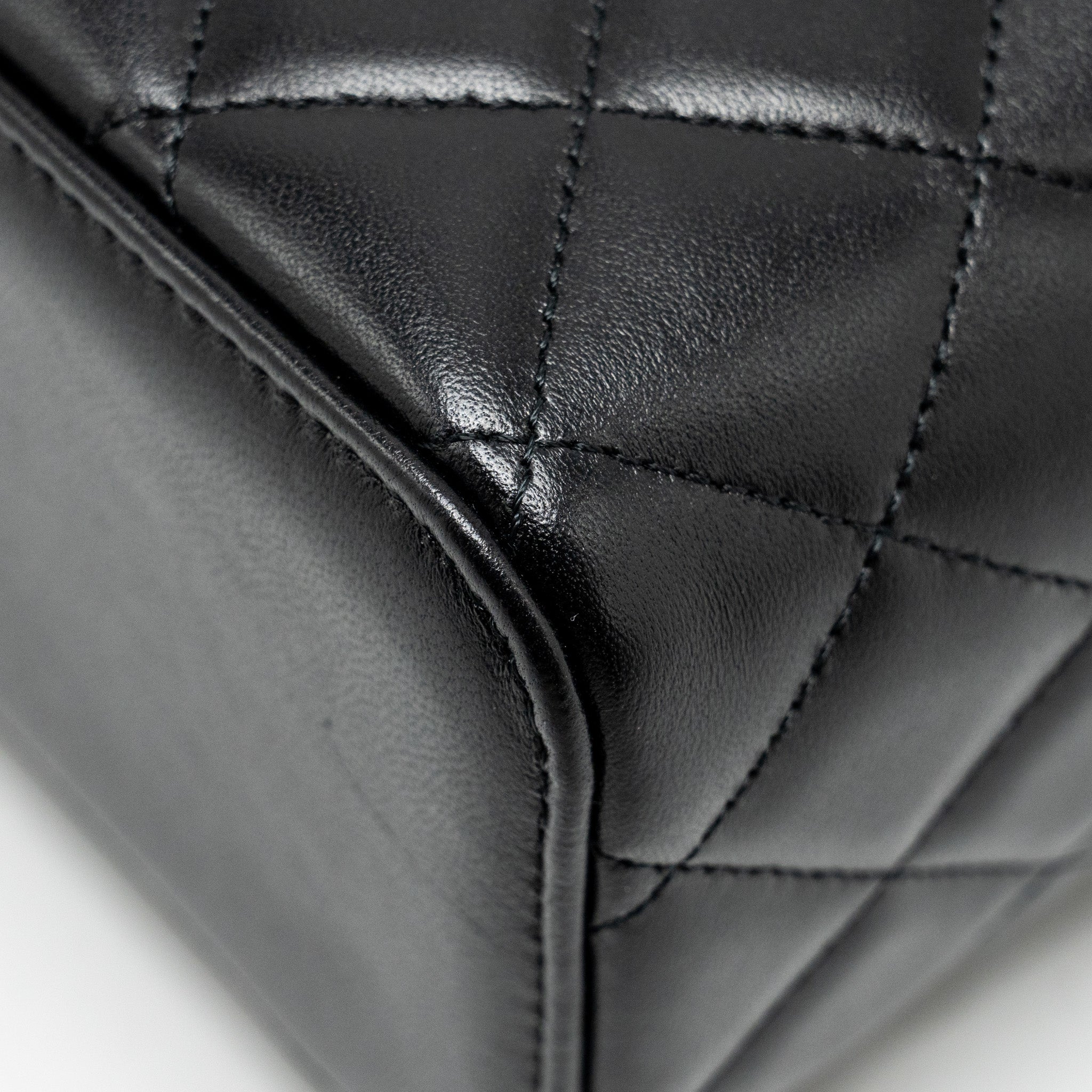 CHANEL Top Handle Long Vanity With Chain Lambskin Black