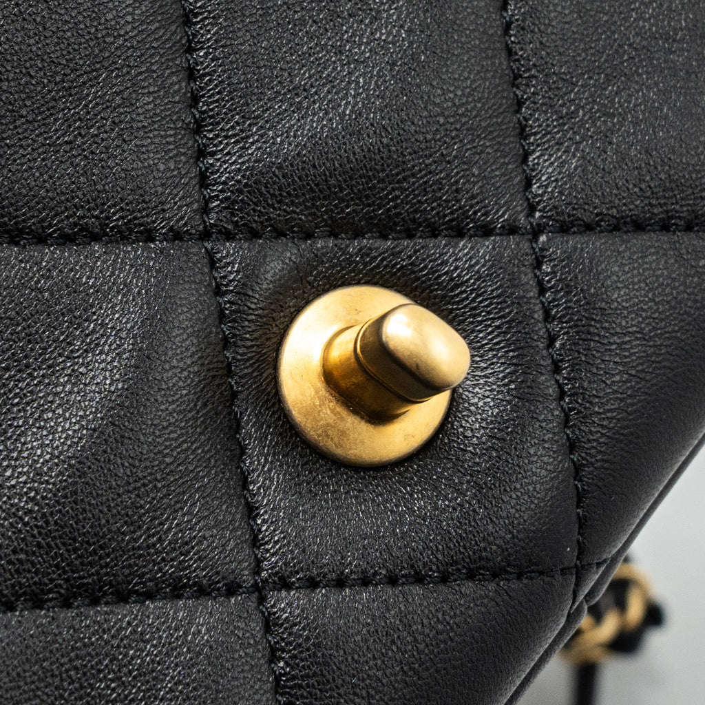 Chanel CIRCULAR HANDLE QUILTED FLAP BAG LAMBSKIN BLACK BRUSHED