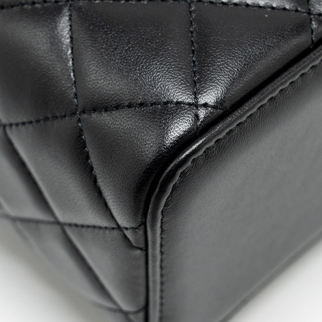 CHANEL Top Handle Long Vanity With Chain Lambskin Black
