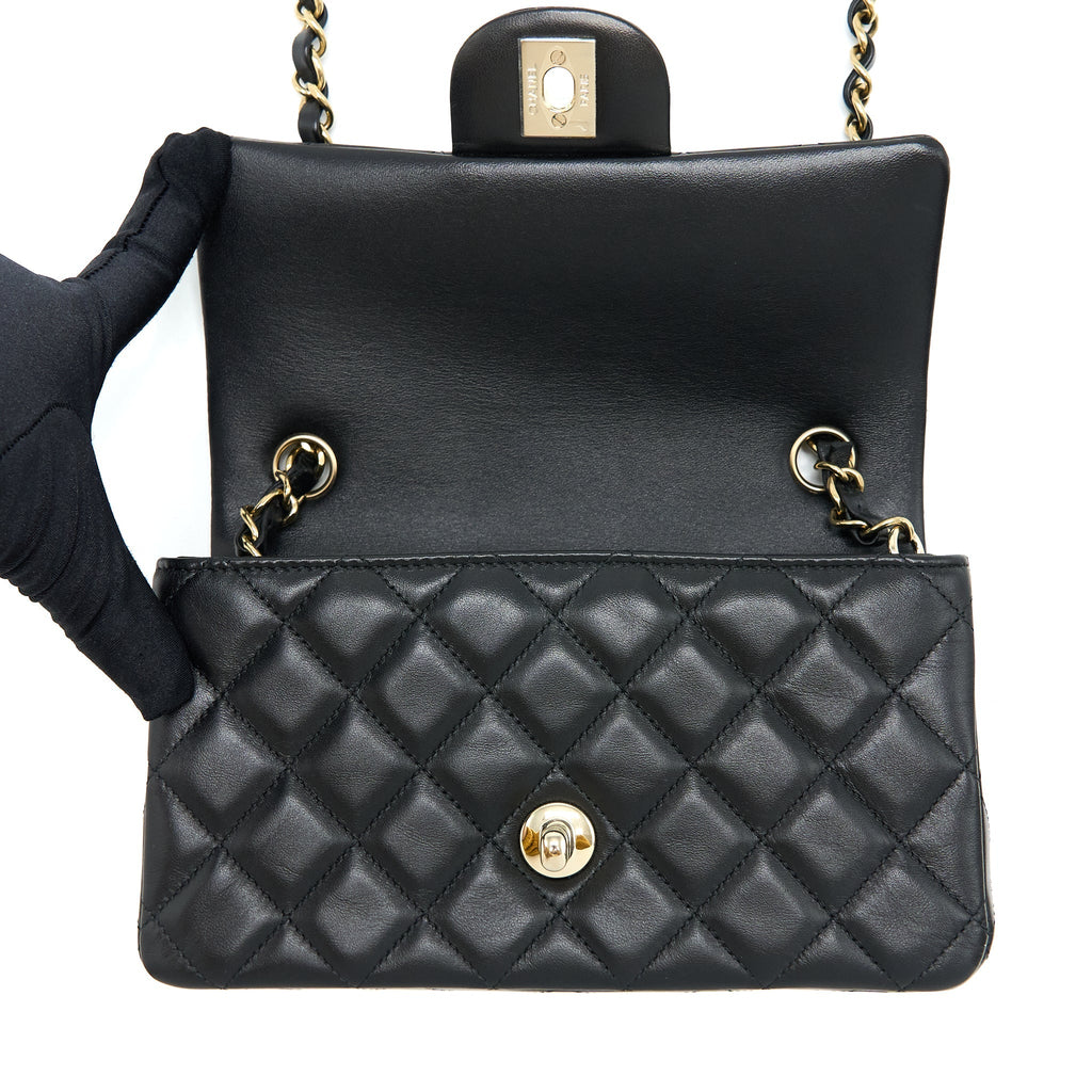 Chanel Mini Rectangular Flap Bag Lambskin Black L (Microchip)