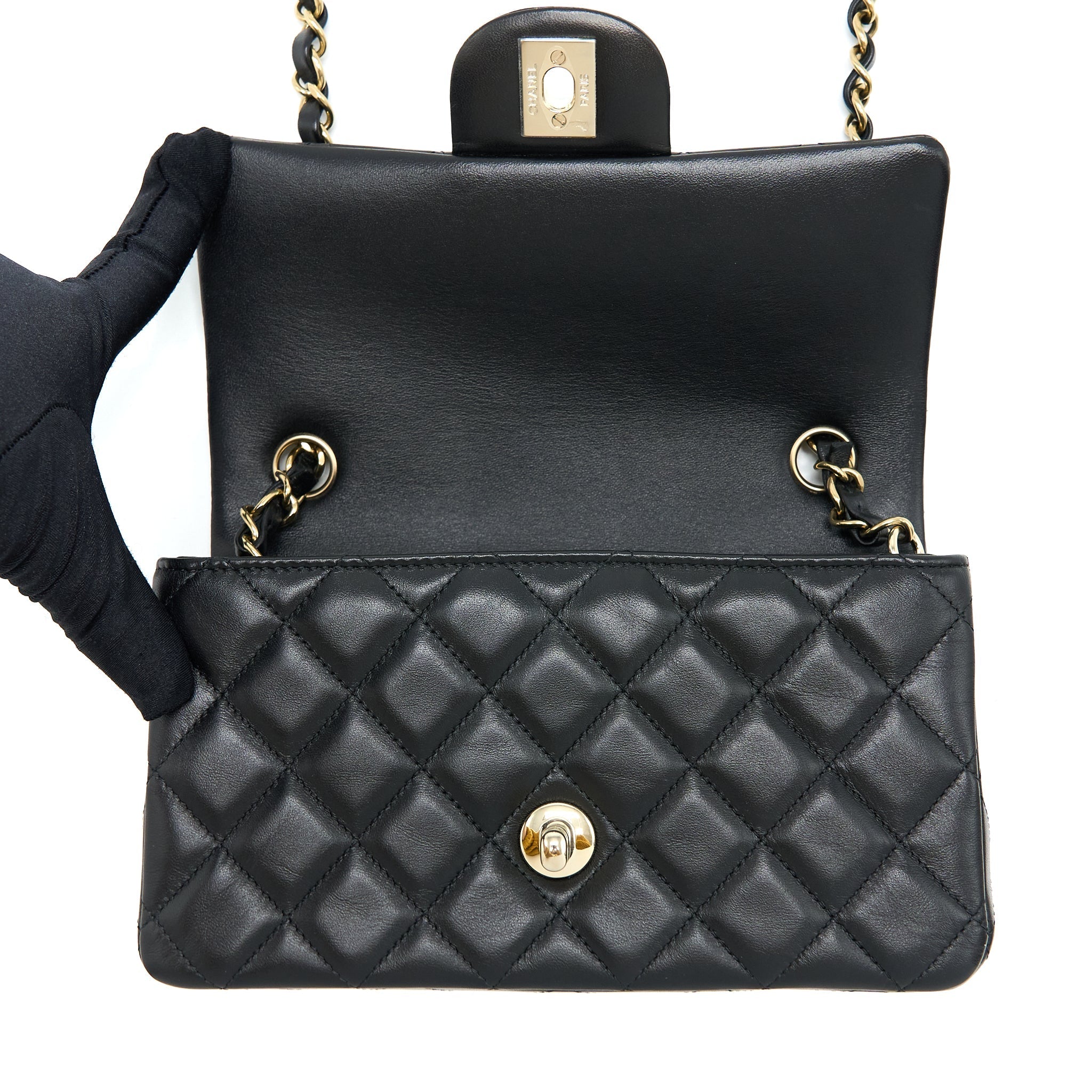 Chanel Mini Rectangular Flap Bag Lambskin Black L (Microchip)