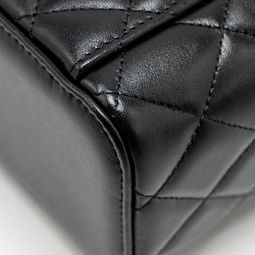 CHANEL Top Handle Long Vanity With Chain Lambskin Black