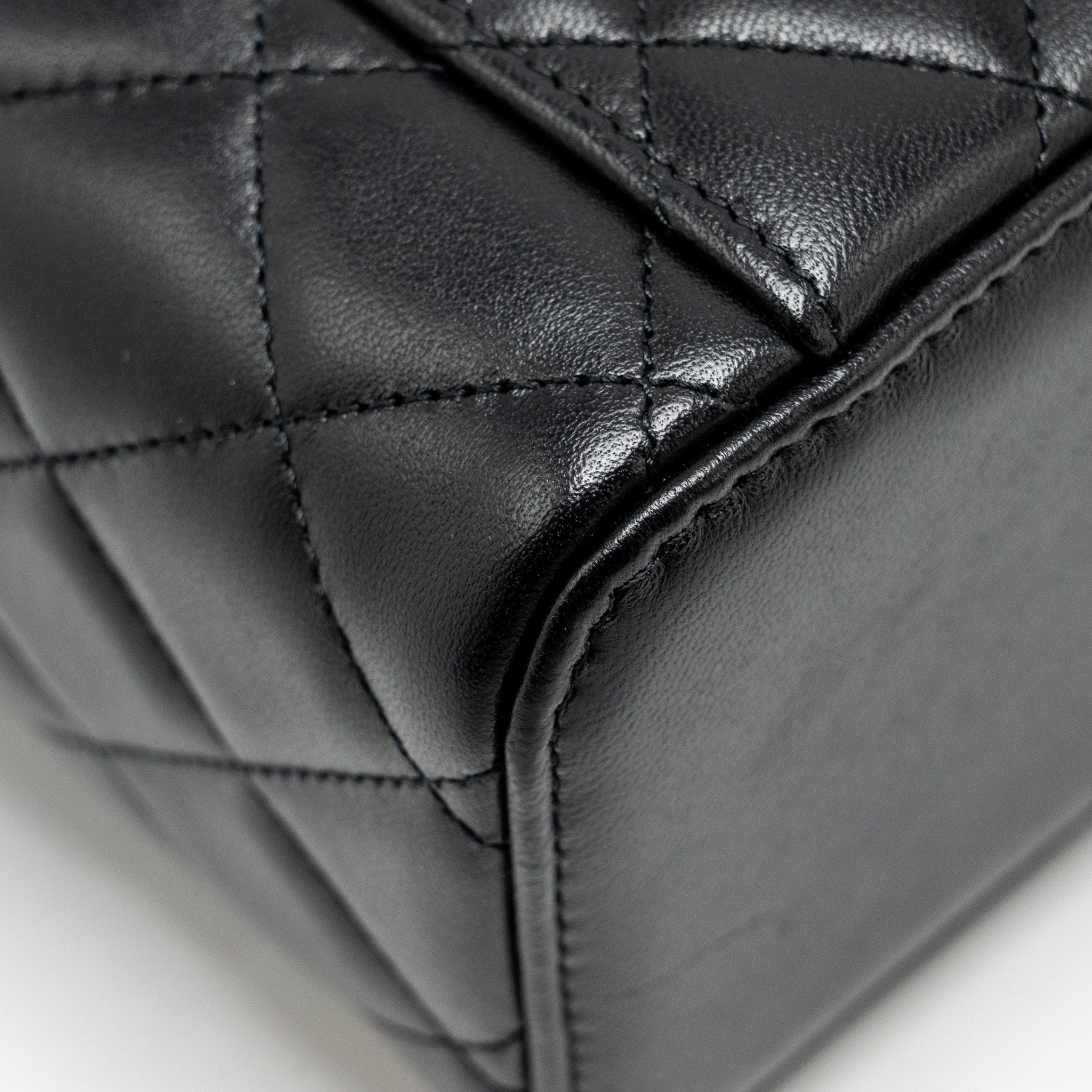 CHANEL Top Handle Long Vanity With Chain Lambskin Black