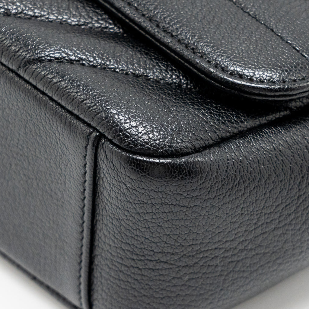 Chanel Small Diagnoal Flap Bag Shiny Goatskin Black