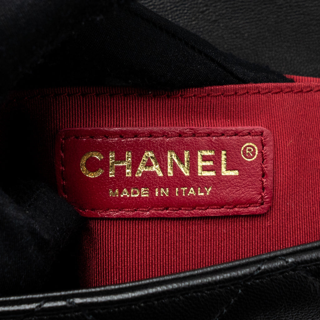 Chanel CIRCULAR HANDLE QUILTED FLAP BAG LAMBSKIN BLACK BRUSHED