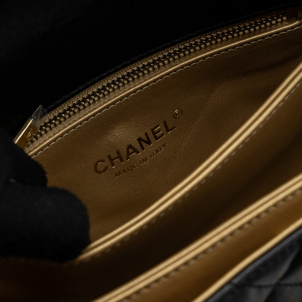 Chanel 22a Button On Chain Flap Shoulder Bag Lambskin Black Brushed (Microchip)