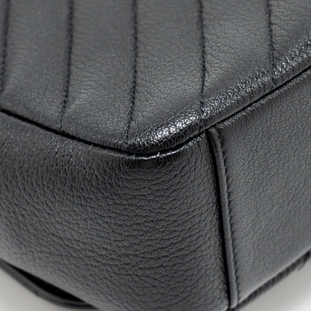 Chanel Small Diagnoal Flap Bag Shiny Goatskin Black