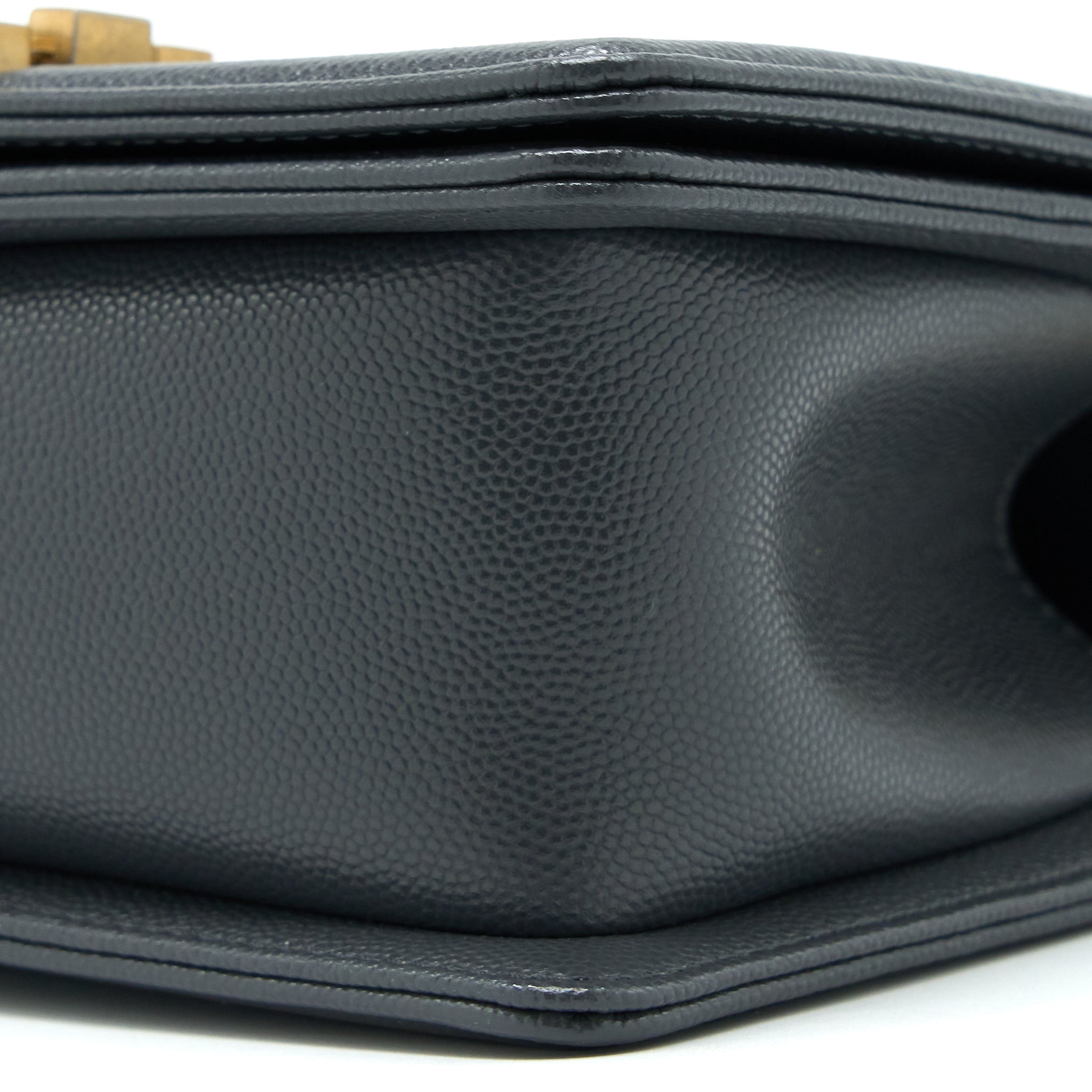 Chanel Small Boy Bag Chevron Caviar Dark Grey Brushed  (Microchip)