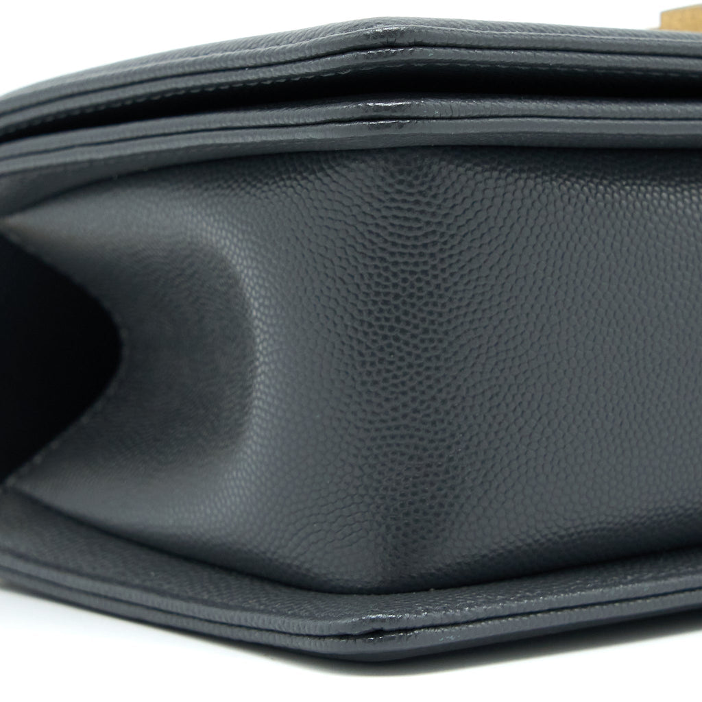 Chanel Small Boy Bag Chevron Caviar Dark Grey Brushed  (Microchip)