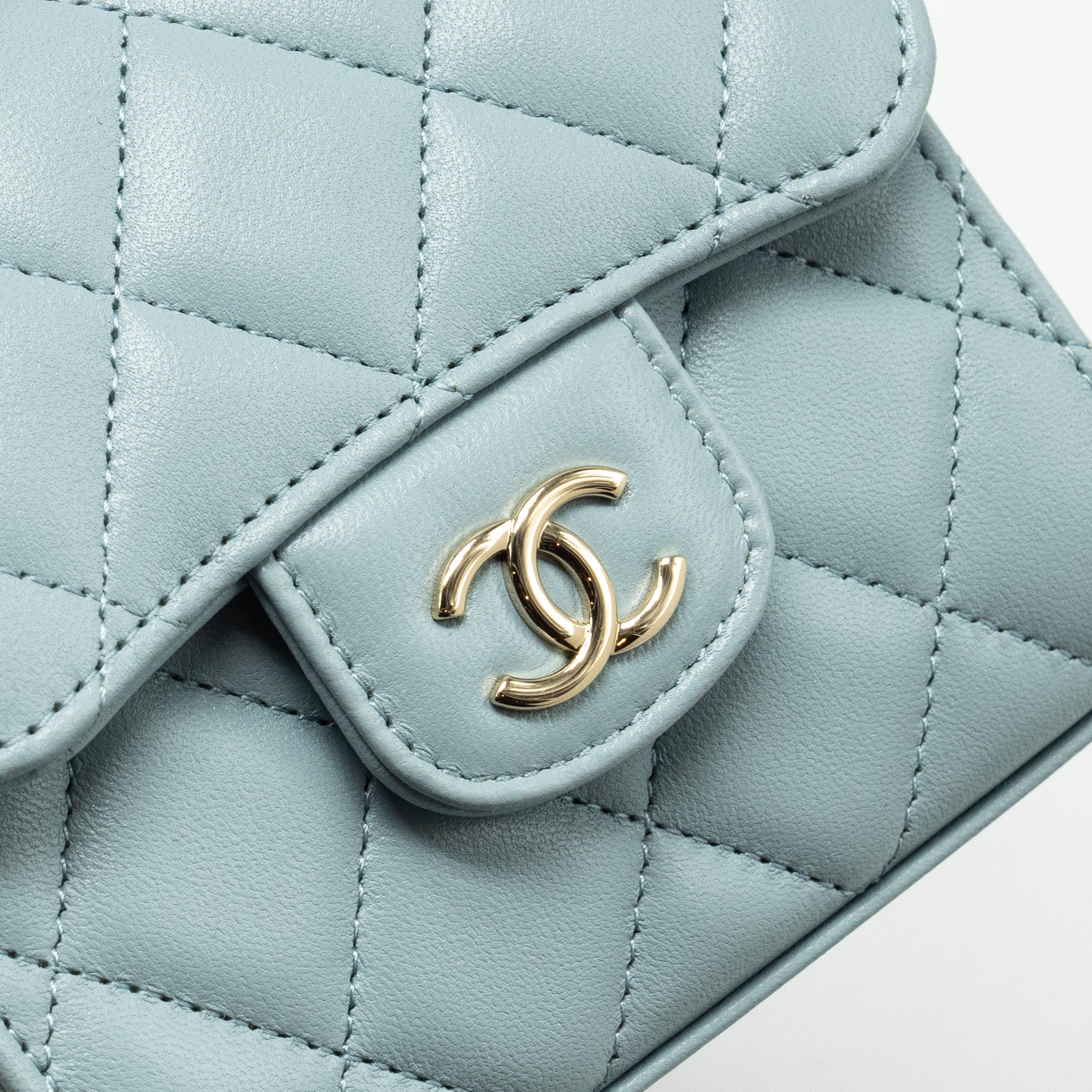 Chanel Top Handle Mini Flap Bag Lambskin Light BLUE L