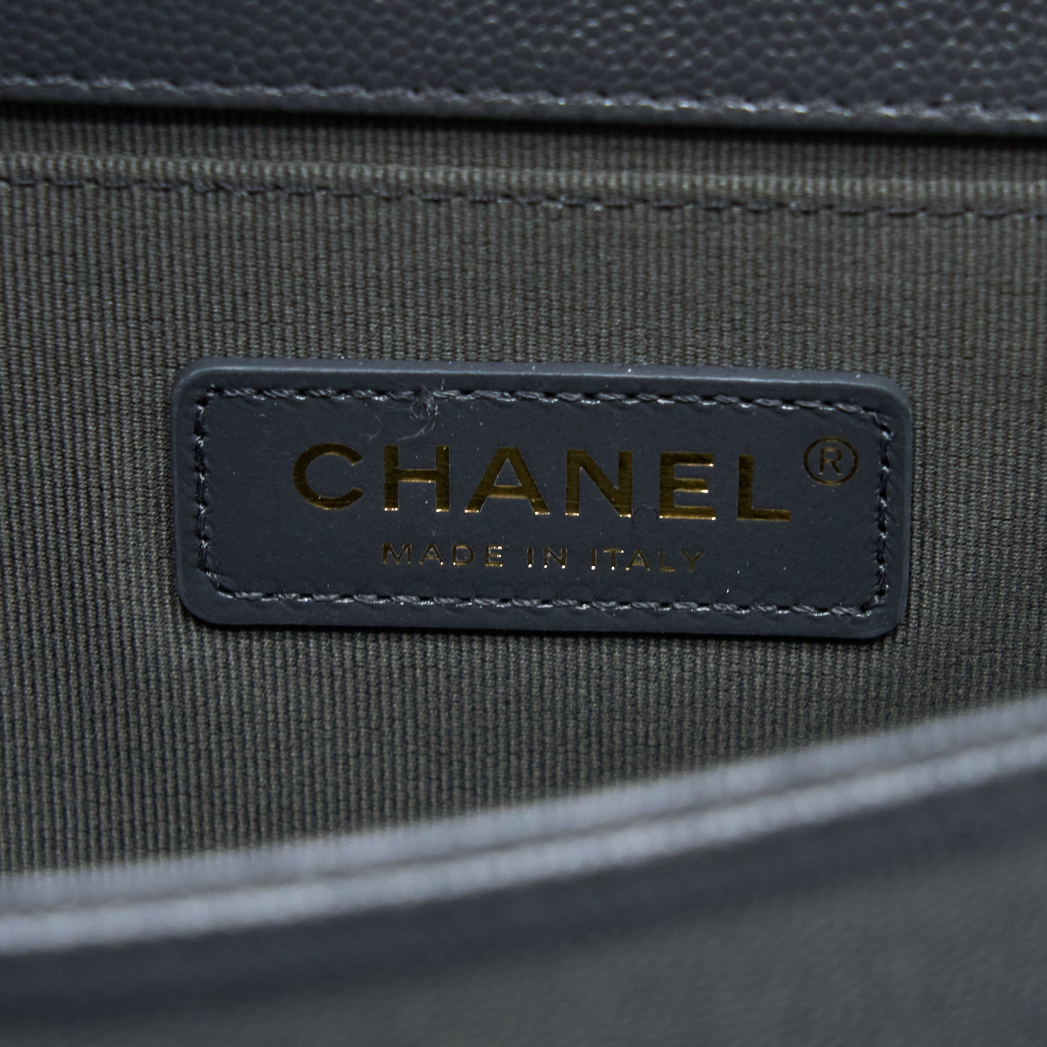 Chanel Small Boy Bag Chevron Caviar Dark Grey Brushed  (Microchip)