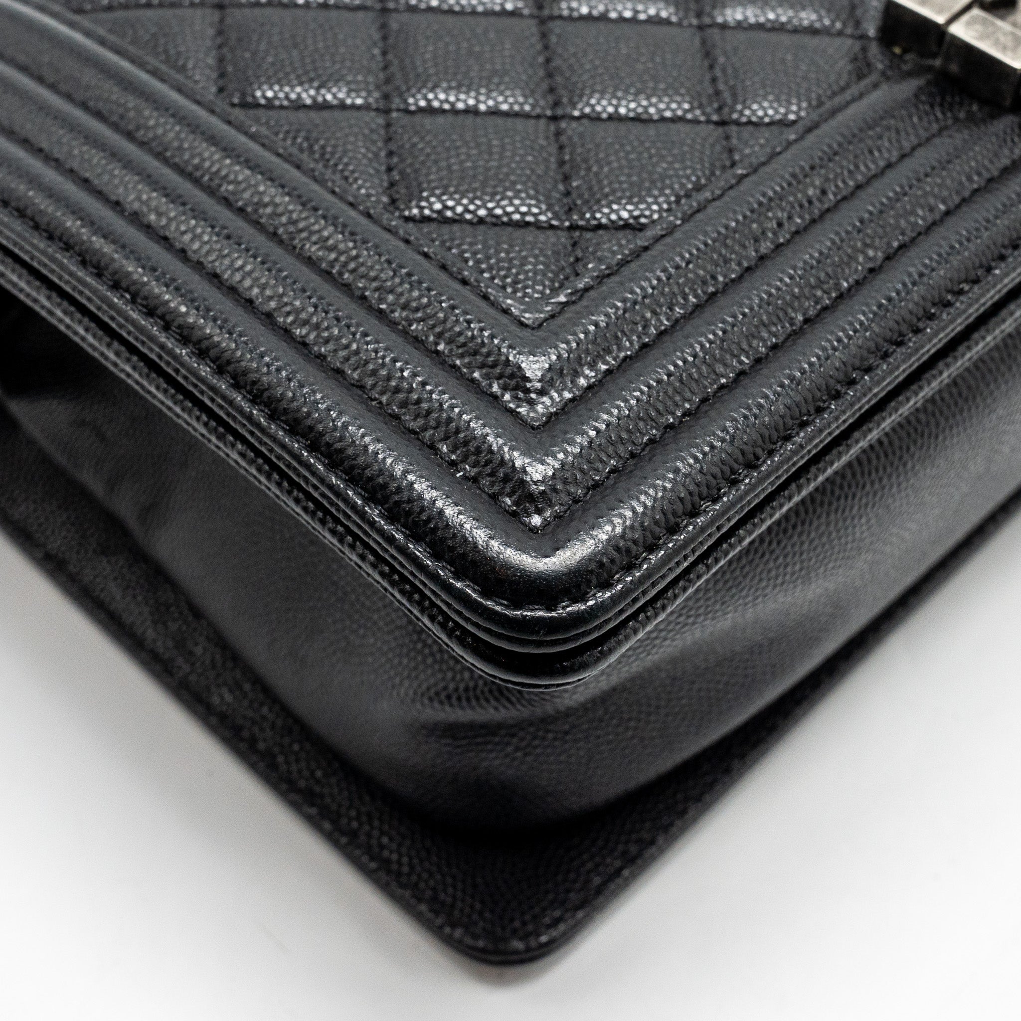 Chanel Medium Boy Bag Caviar Black Ruthenium Silver Hardware