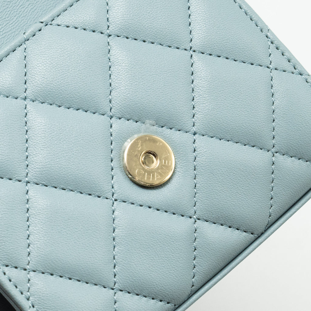 Chanel Top Handle Mini Flap Bag Lambskin Light BLUE L