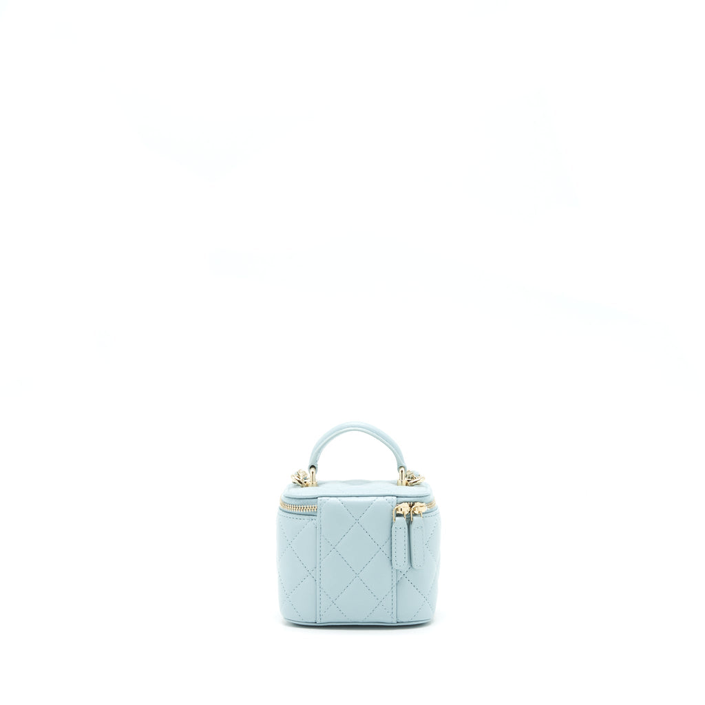 Chanel 22P Top Handle Mini Vanity With Chain Lambskin NG752 Light Blue L