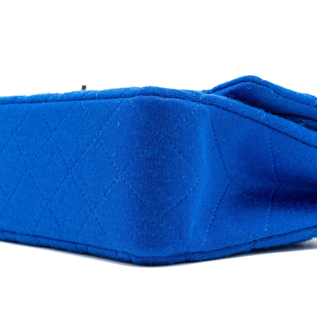 Chanel medium classic double flap bag fabric blue
