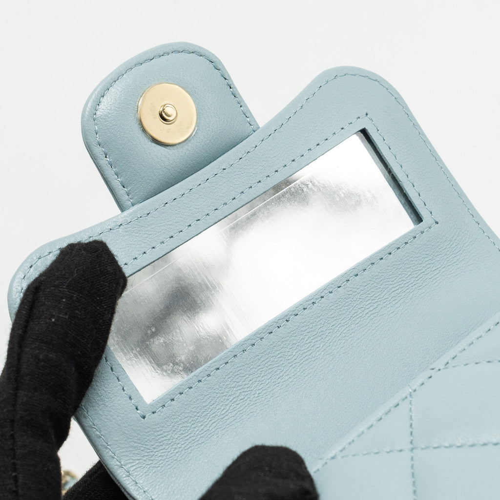 Chanel Top Handle Mini Flap Bag Lambskin Light BLUE L