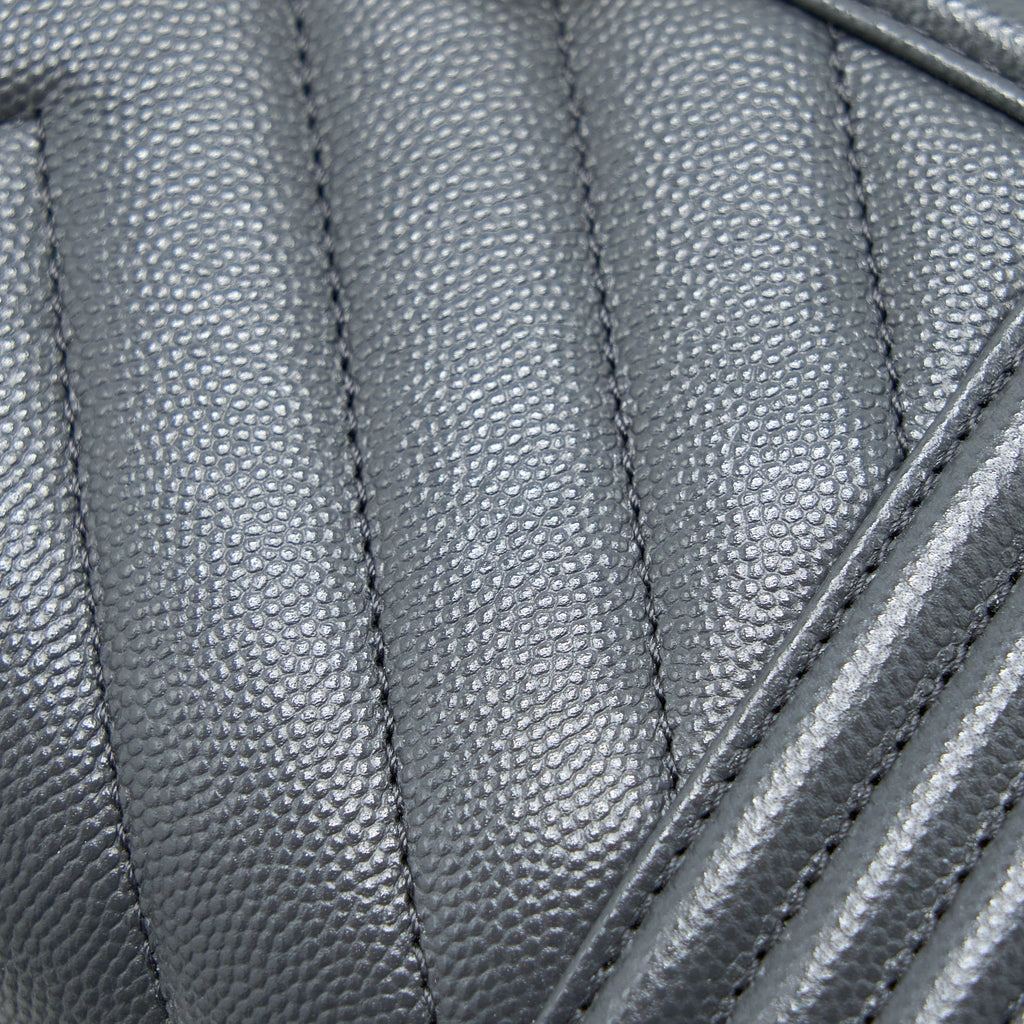 Chanel Small Boy Bag Chevron Caviar Dark Grey Brushed  (Microchip)