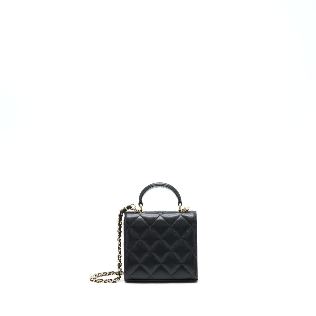 Chanel 22P Top Handle Mini Flap Bag With Chain Lambskin Black L