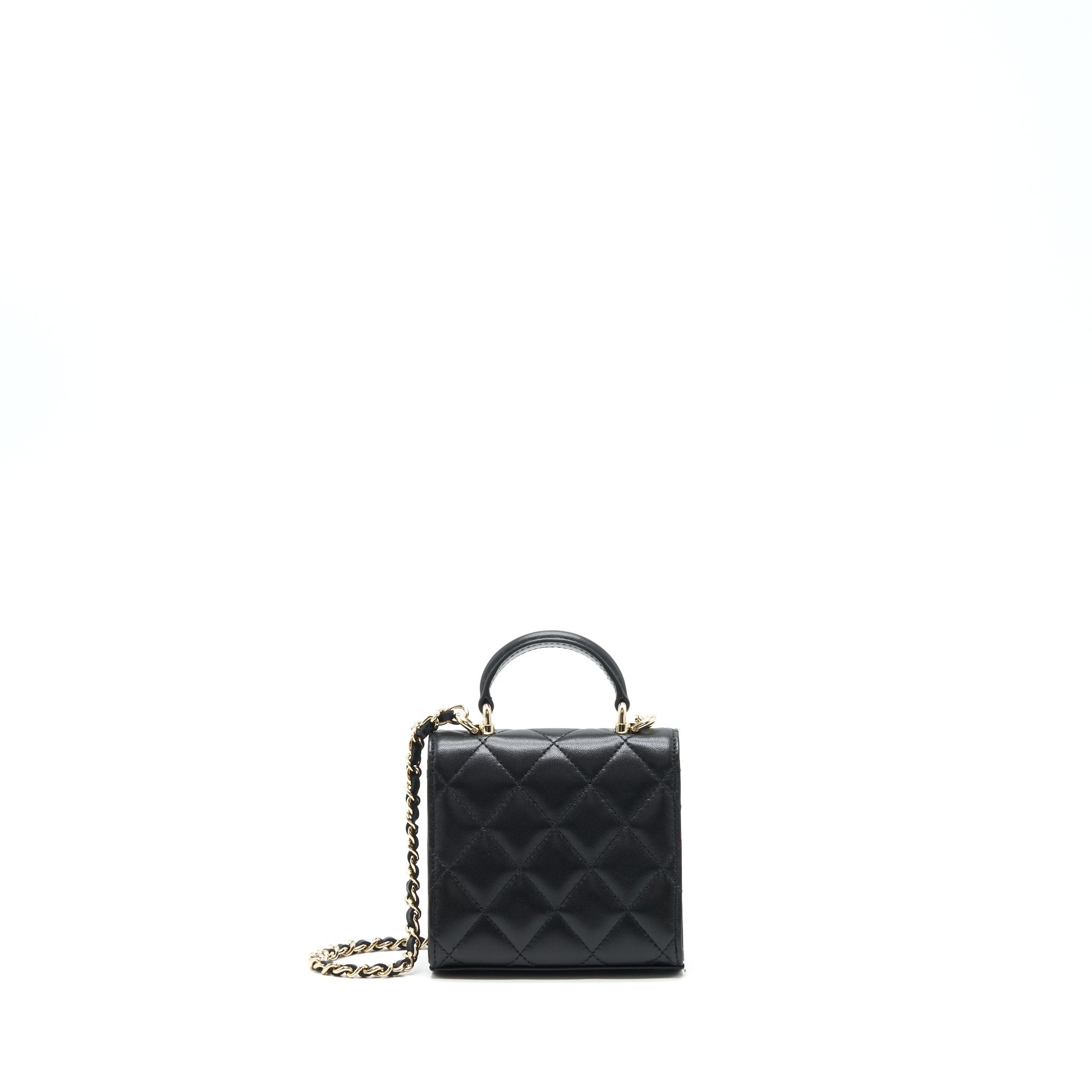 Chanel 22P Top Handle Mini Flap Bag With Chain Lambskin Black L