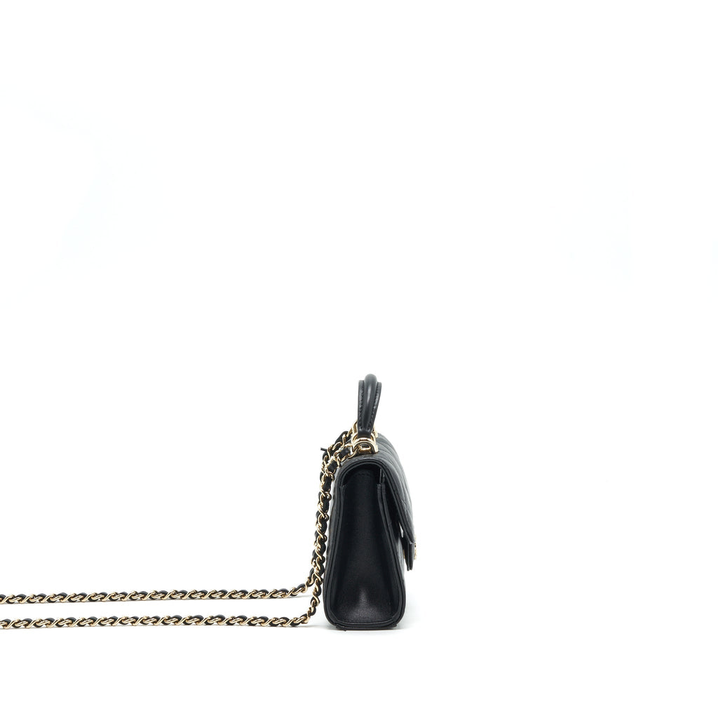 Chanel 22P Top Handle Mini Flap Bag With Chain Lambskin Black L