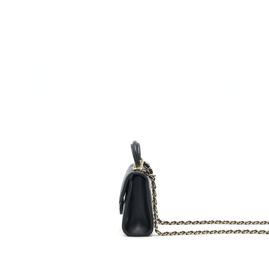 Chanel 22P Top Handle Mini Flap Bag With Chain Lambskin Black L