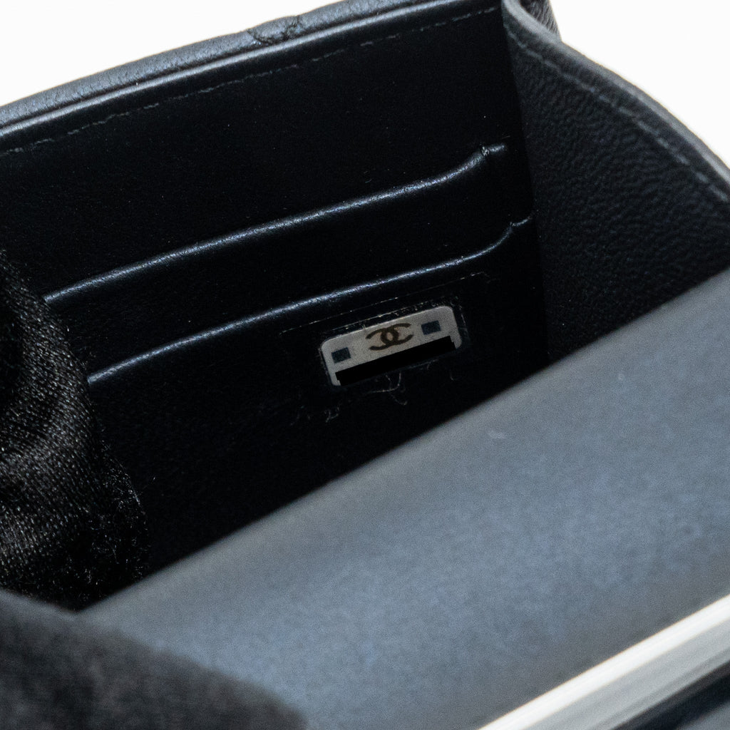 Chanel Top Handle Mini Flap Bag Pearly Lambskin Dark Blue L(microchip)