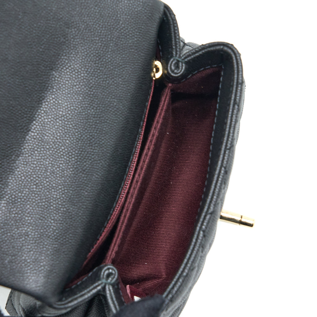 Chanel Mini Coco Handle Caviar Black/Burgundy Handle L