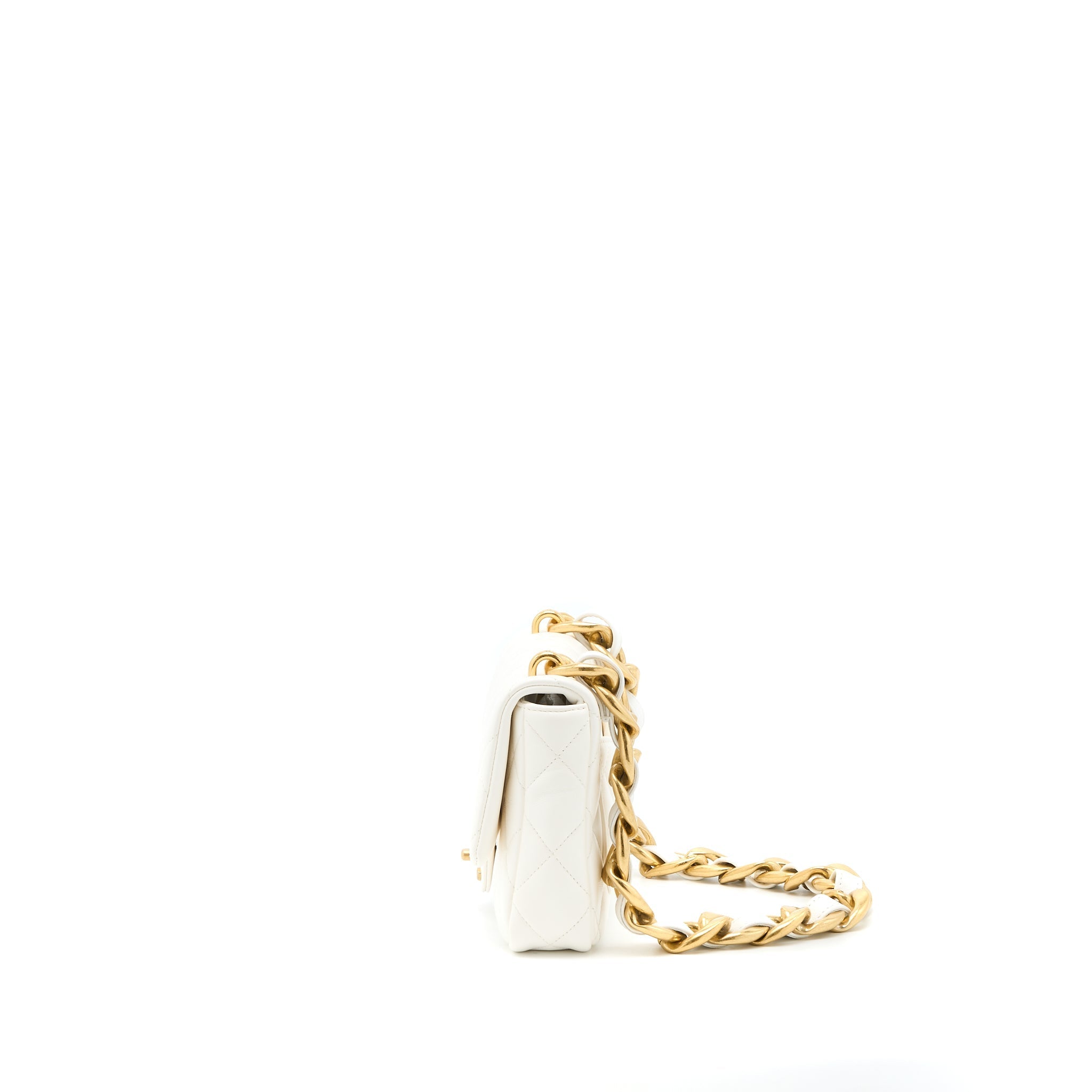 Chanel 22S Giant Chain Flap Shoulder Bag Lambskin White Brushed  (Microchip)