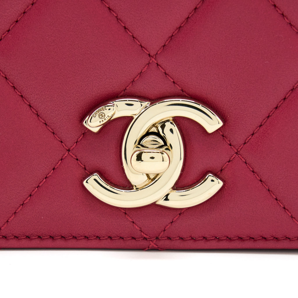 Chanel Top Handle Flap Bag Crossbody Lambskin Pink