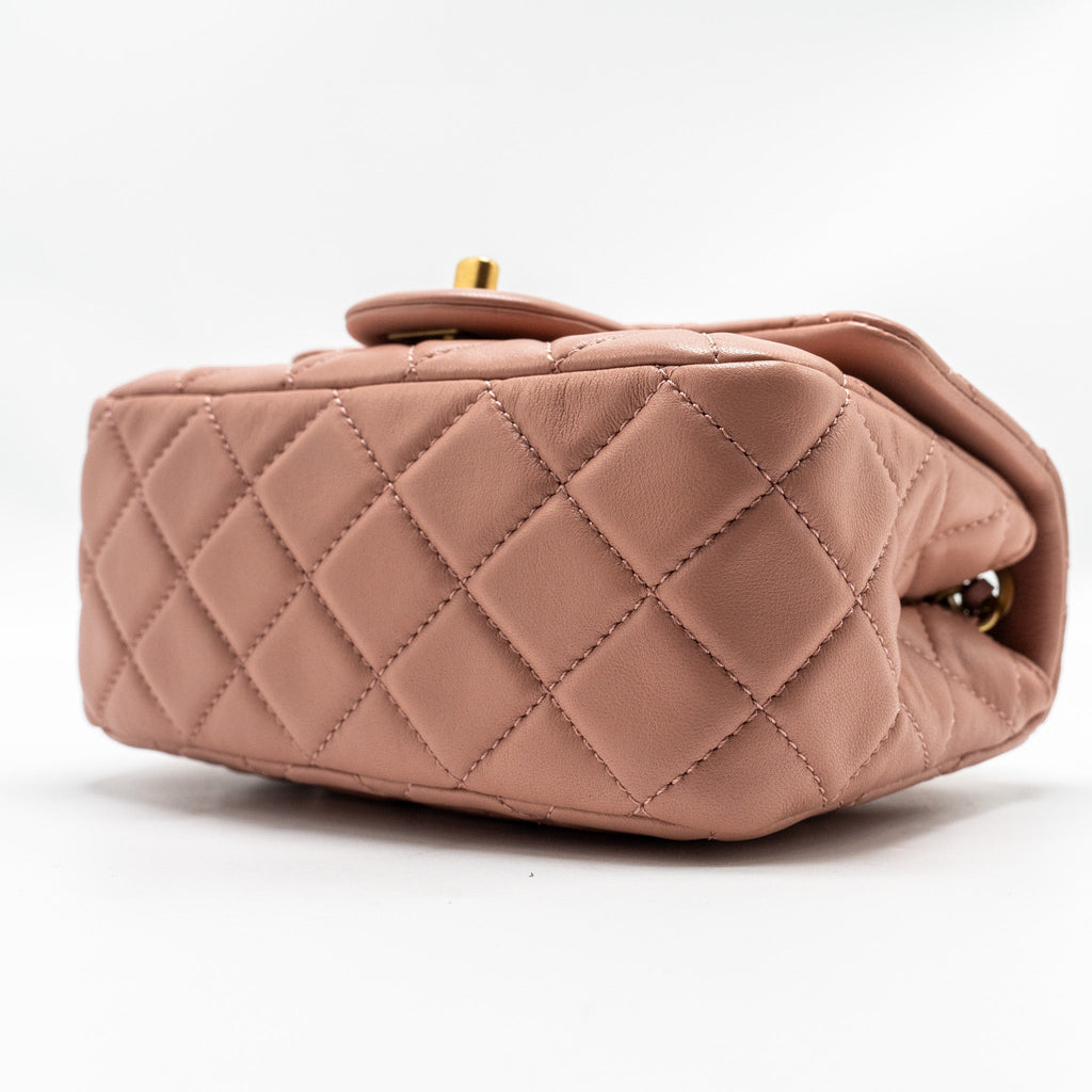 Chanel Pearl Crush Mini Square Flap Bag Lambskin Pink (Microchip)