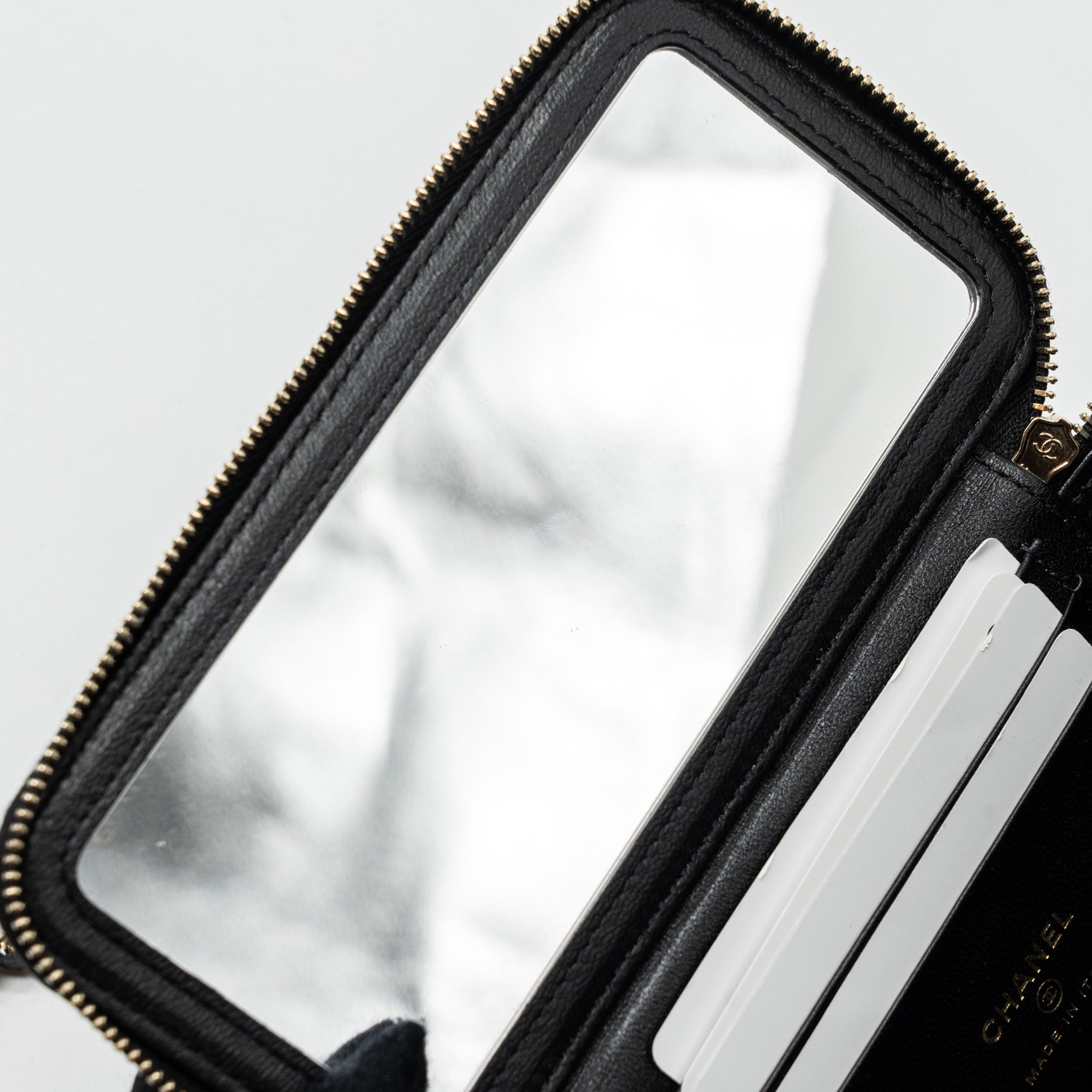 Chanel top handle long vanity with chain lambskin black L (microchip)
