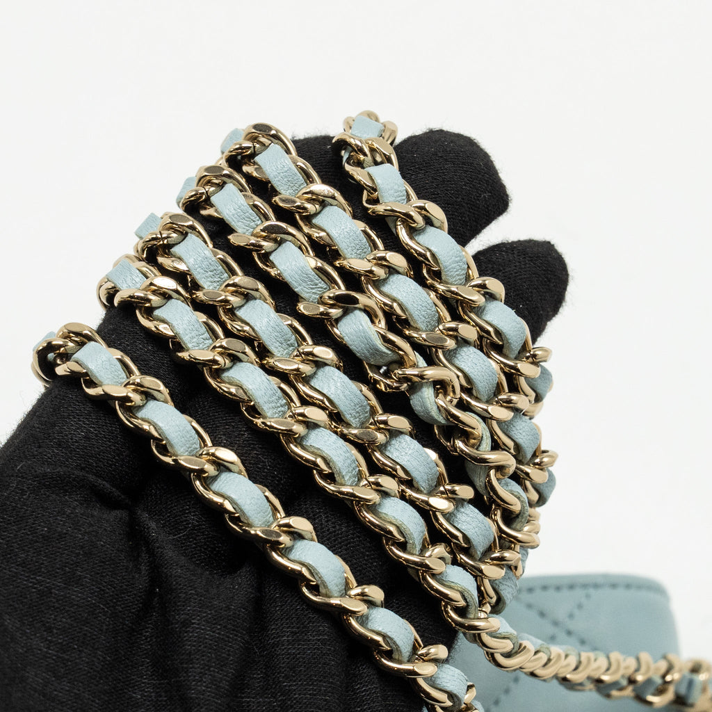 Chanel Top Handle Mini Flap Bag Lambskin Light BLUE L