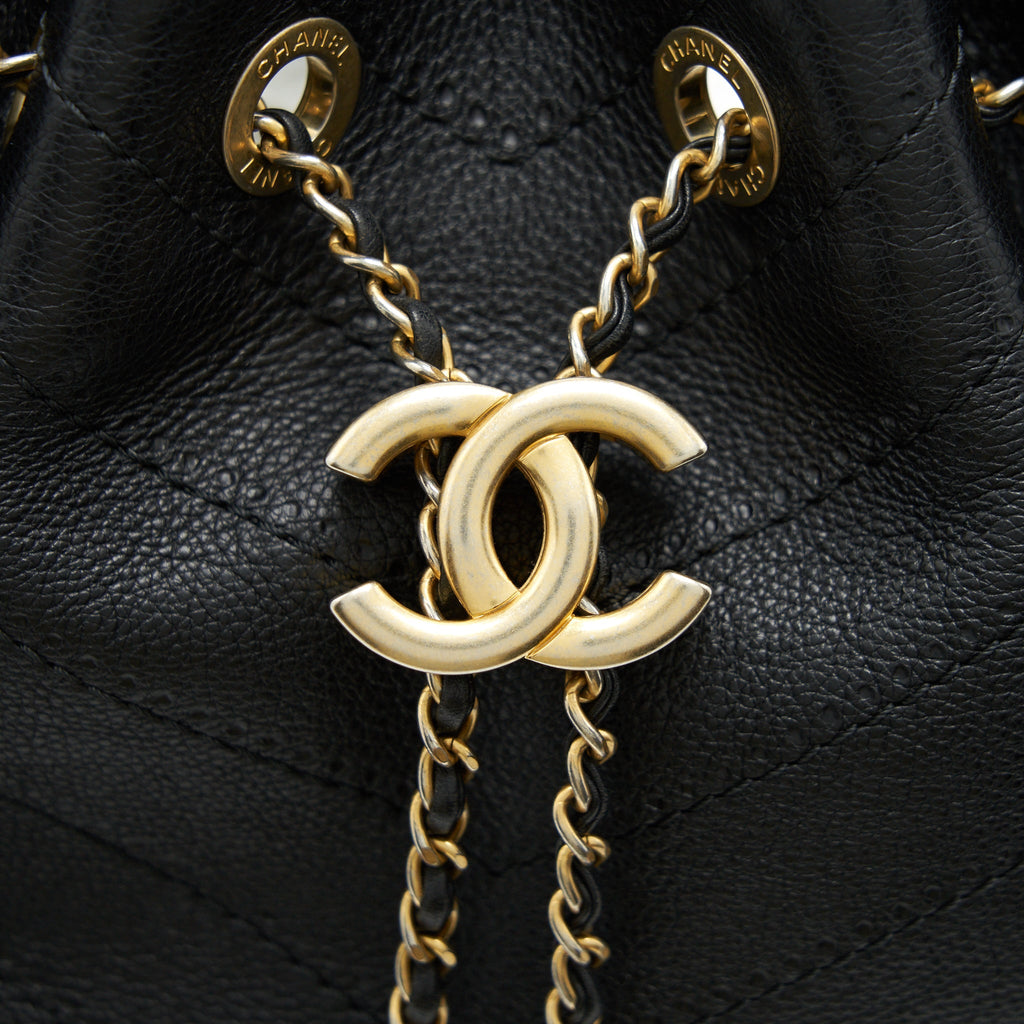 Chanel Chevron Bucket Bag Grained Calfskin Black