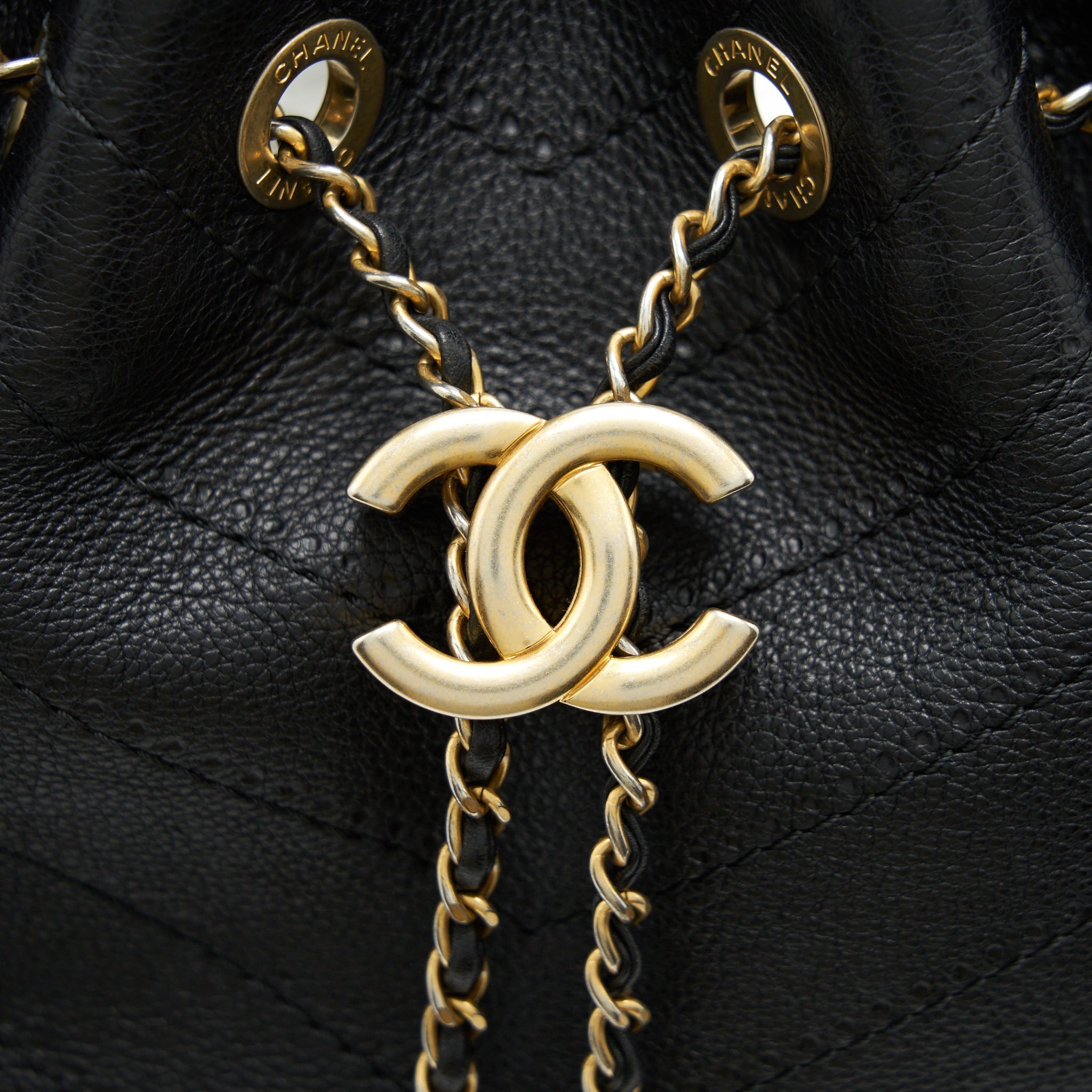 Chanel Chevron Bucket Bag Grained Calfskin Black