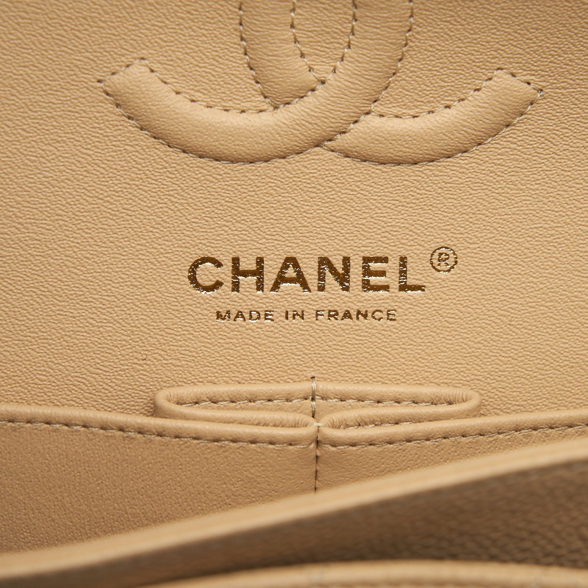 Chanel small classic double flap bag caviar beige