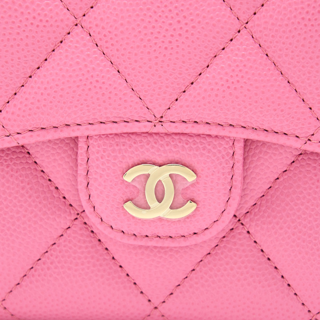 Chanel Mini Flap Card Holder Caviar Pink L