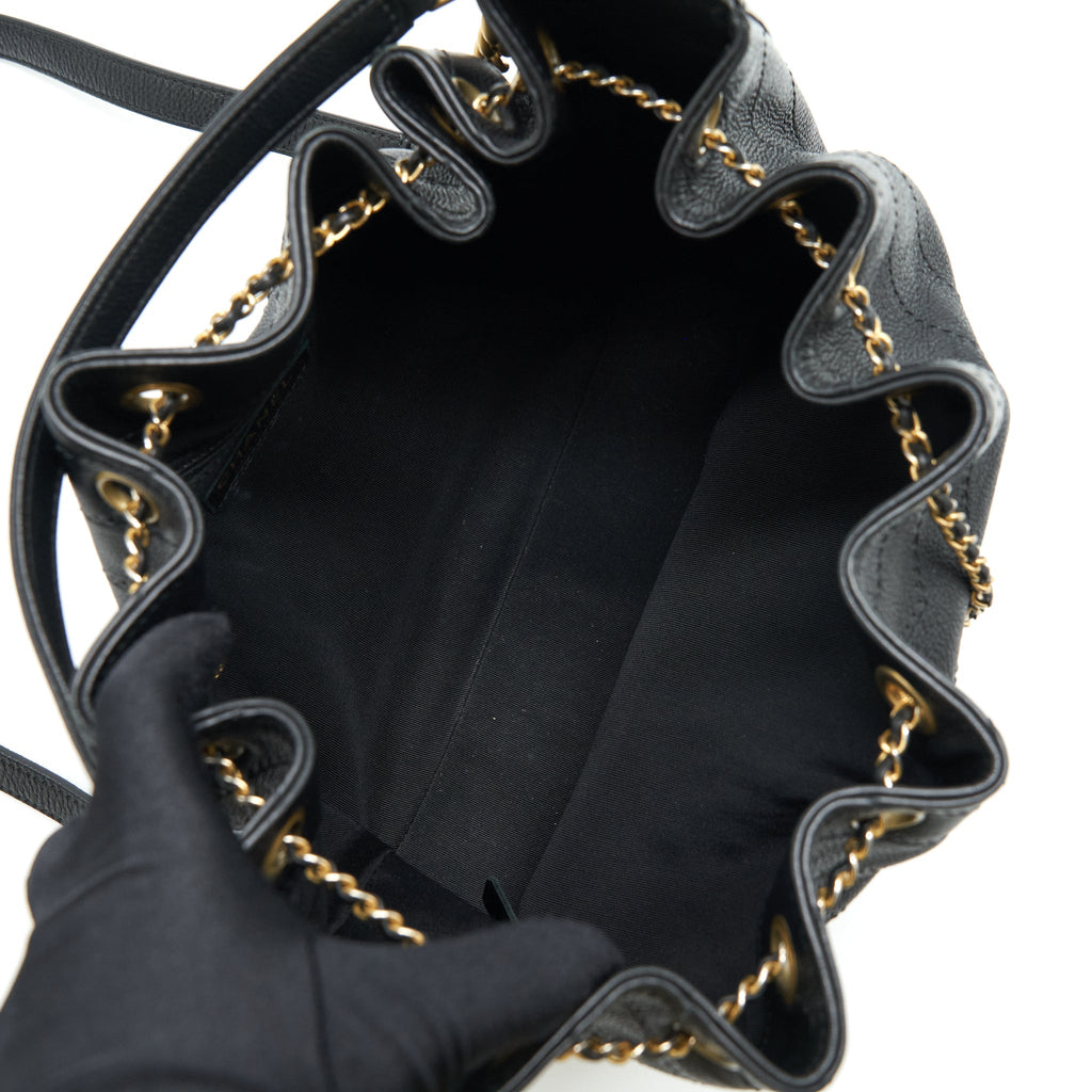 Chanel Chevron Bucket Bag Grained Calfskin Black