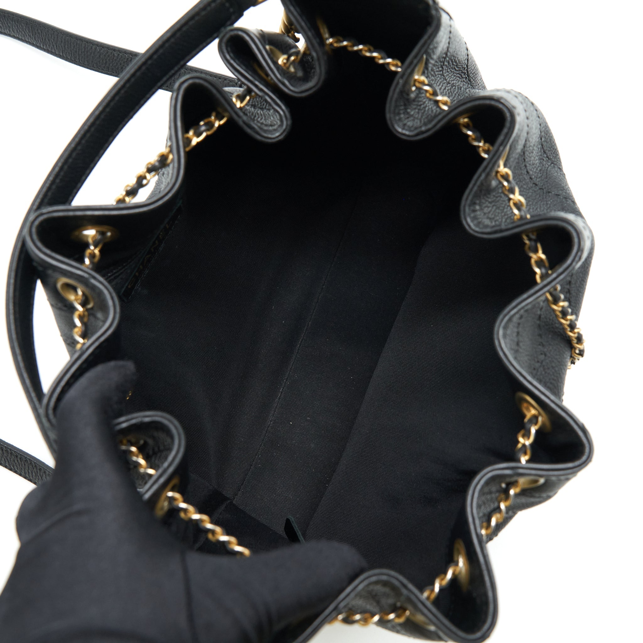 Chanel Chevron Bucket Bag Grained Calfskin Black