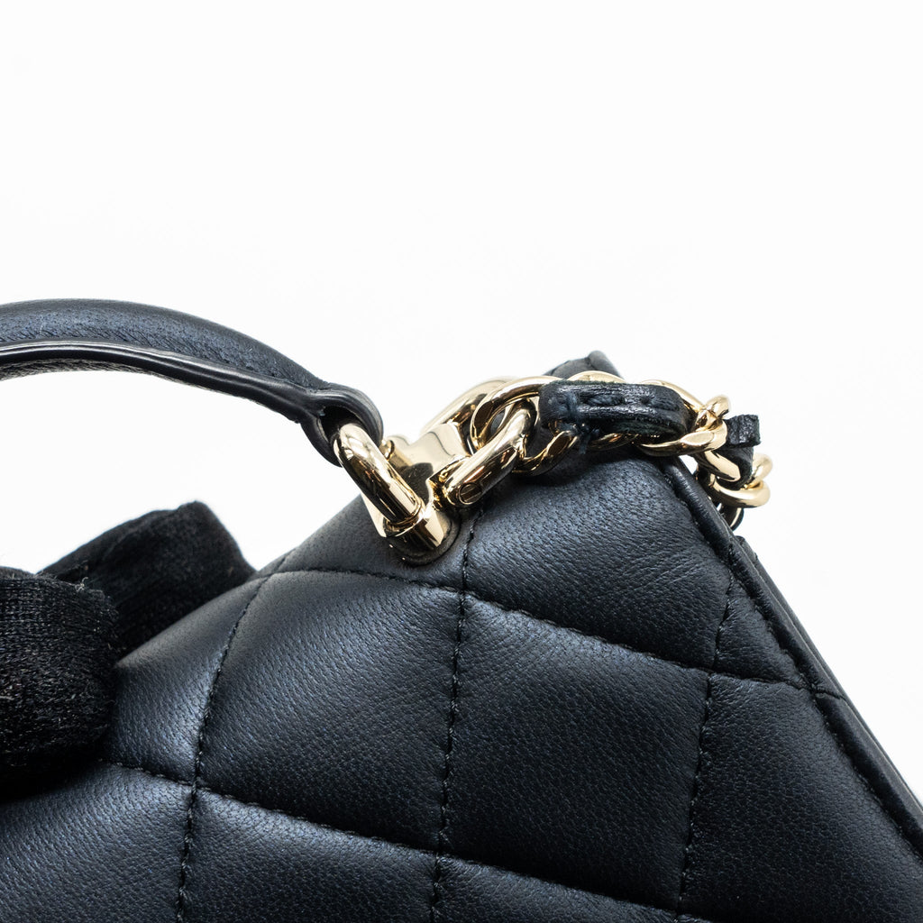 Chanel Top Handle Mini Flap Bag Pearly Lambskin Dark Blue L(microchip)