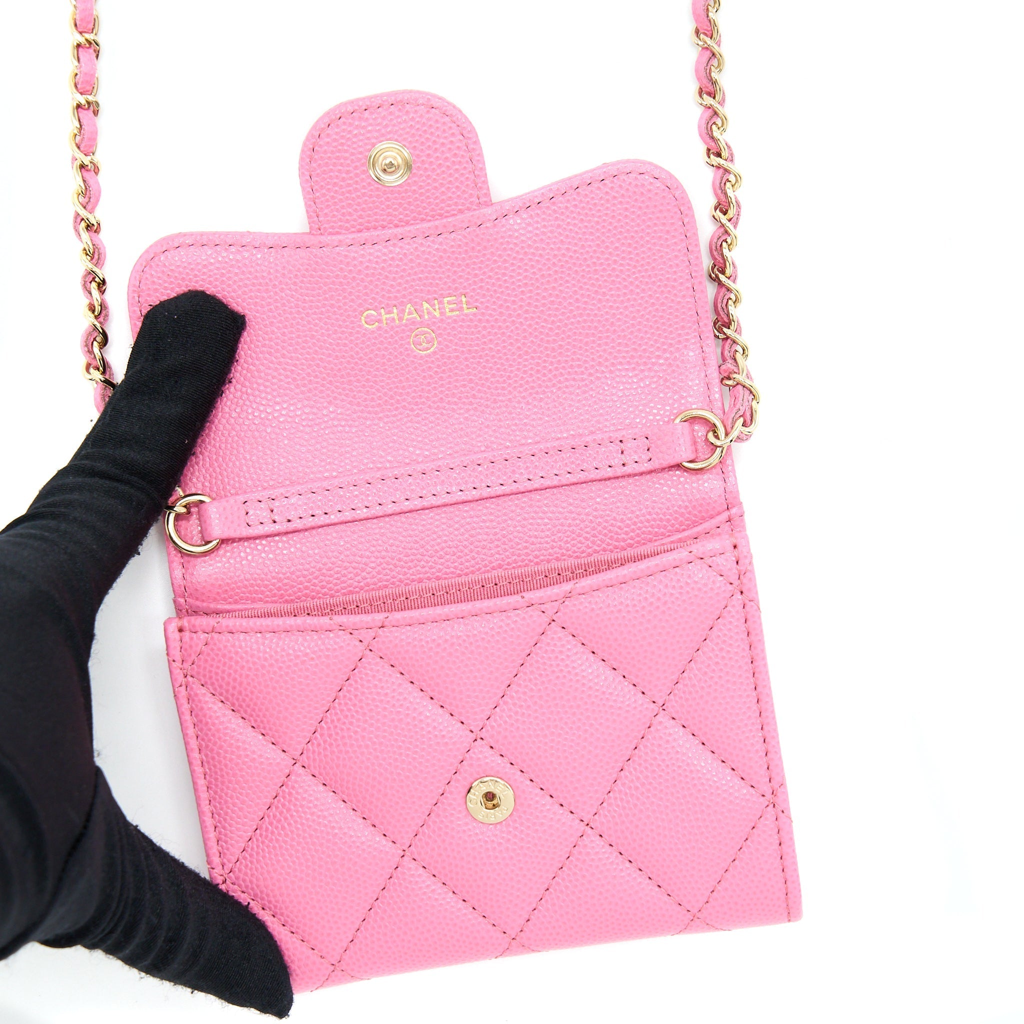 Chanel Mini Flap Card Holder Caviar Pink L
