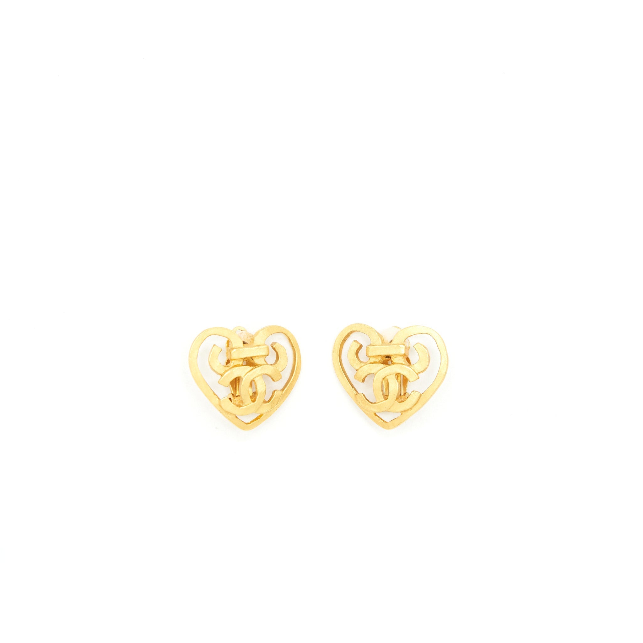 Chanel Vintage Heart CC Logo Earclips 24K Plated