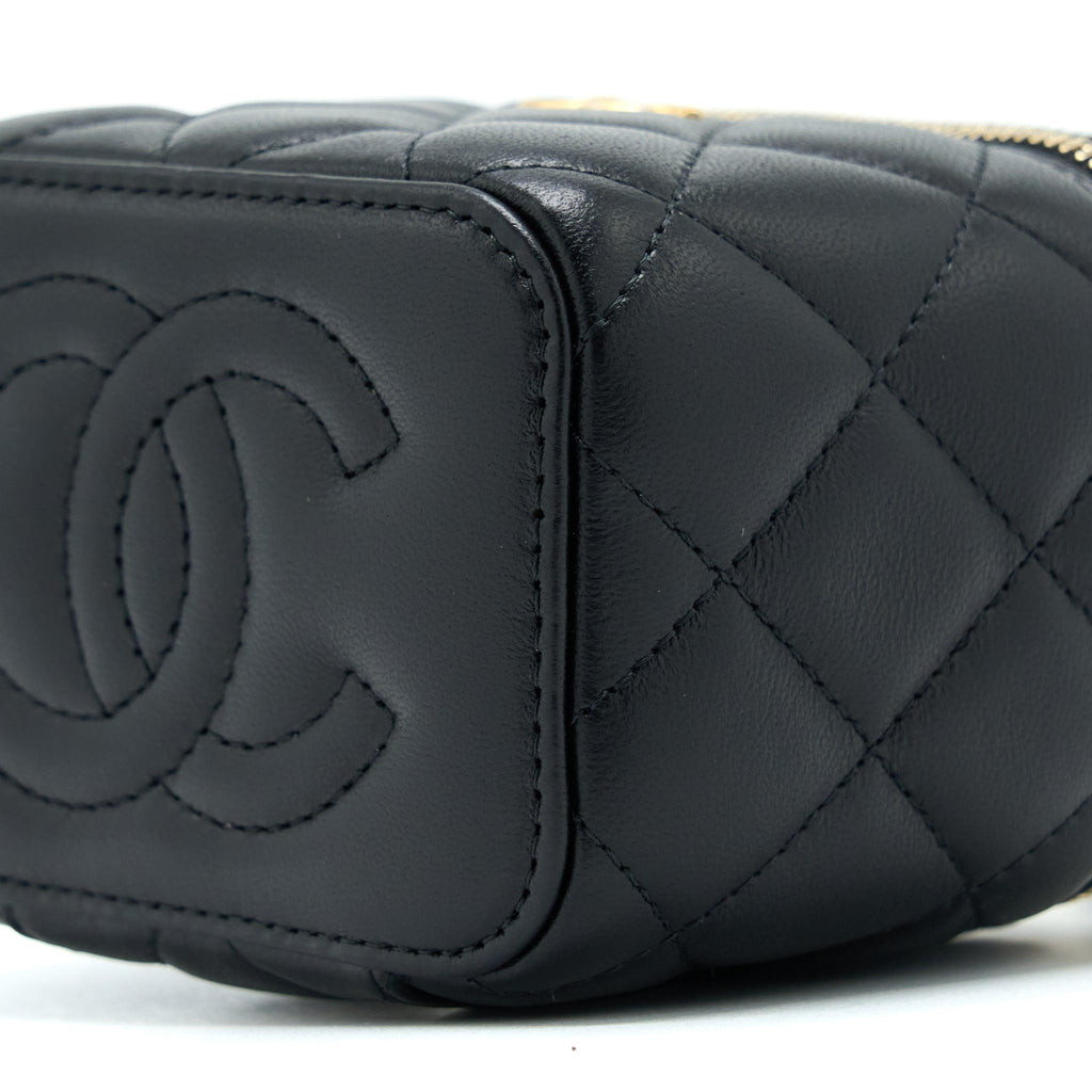 Chanel 22B Pearl Crush Mini Vanity With Chain Lambskin Black