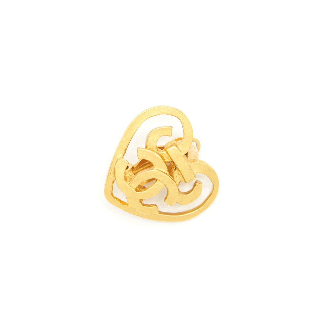 Chanel Vintage Heart CC Logo Earclips 24K Plated