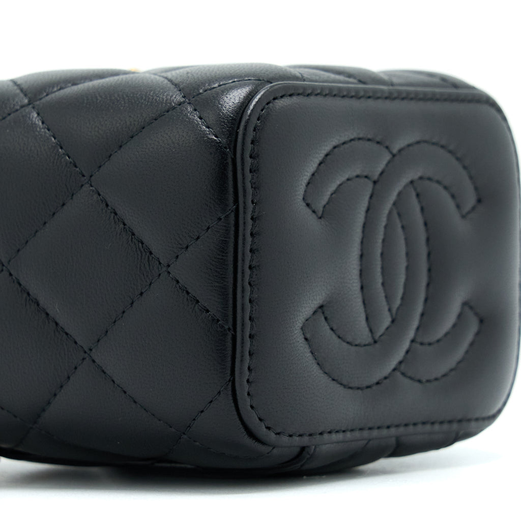 Chanel 22B Pearl Crush Mini Vanity With Chain Lambskin Black
