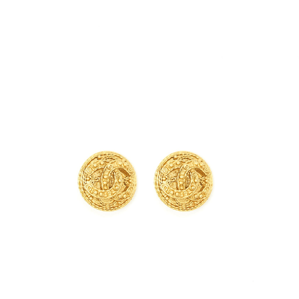 Chanel Vintage Round CC Logo Earclips 24K Plated